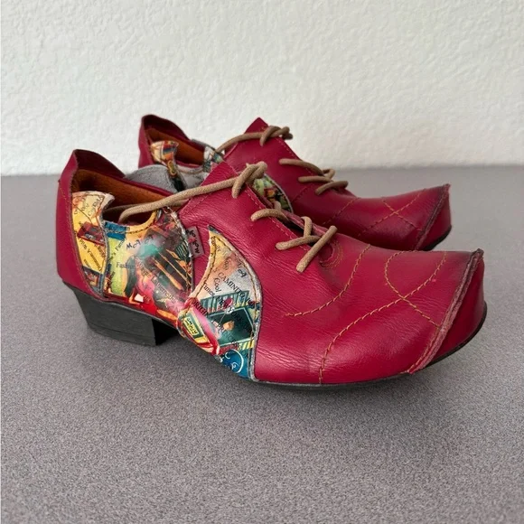 Women's Red Artistic Leather Comfort Shoes - TMA Eyes & MAiA size 9.5 (42) - Picture 1 of 9